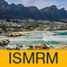 ISMRM graphic featuring a mountain landscape and lake with a yellow banner labeled ISMRM.