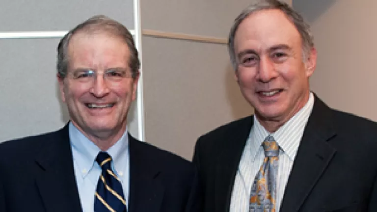 Lecturer William R. Brody, MD, PhD, a 1977 UCSF Radiology Residency graduate with Chair Ronald L. Arenson, MD.