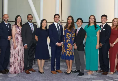 Left to right: Kevin Sweetwood, MD, Maggie Chung, MD, Eric Mastria, MD, Alyssa McNamara, MD, Zachary Walker, MD, Yan Li, MD, Omar Hassan, MD, Jeanette Mathieu, MD, Yusuke Yagi, MD, Jamie Holtz, MD, Allen Ye, MD, PhD, Samantha Pisani Petrucci, MD, PhD, Andrew Taliaferro, MD, Program Director Soonmee Cha, MD. Not pictured, Joelle Harwin, MD.