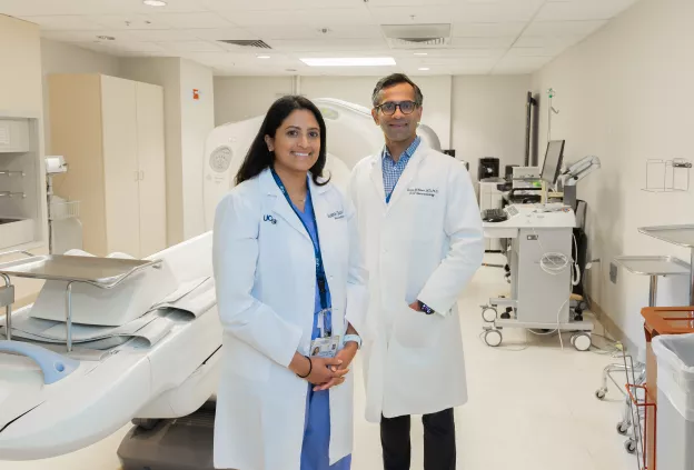 Neuroradiology team doctors in exam room