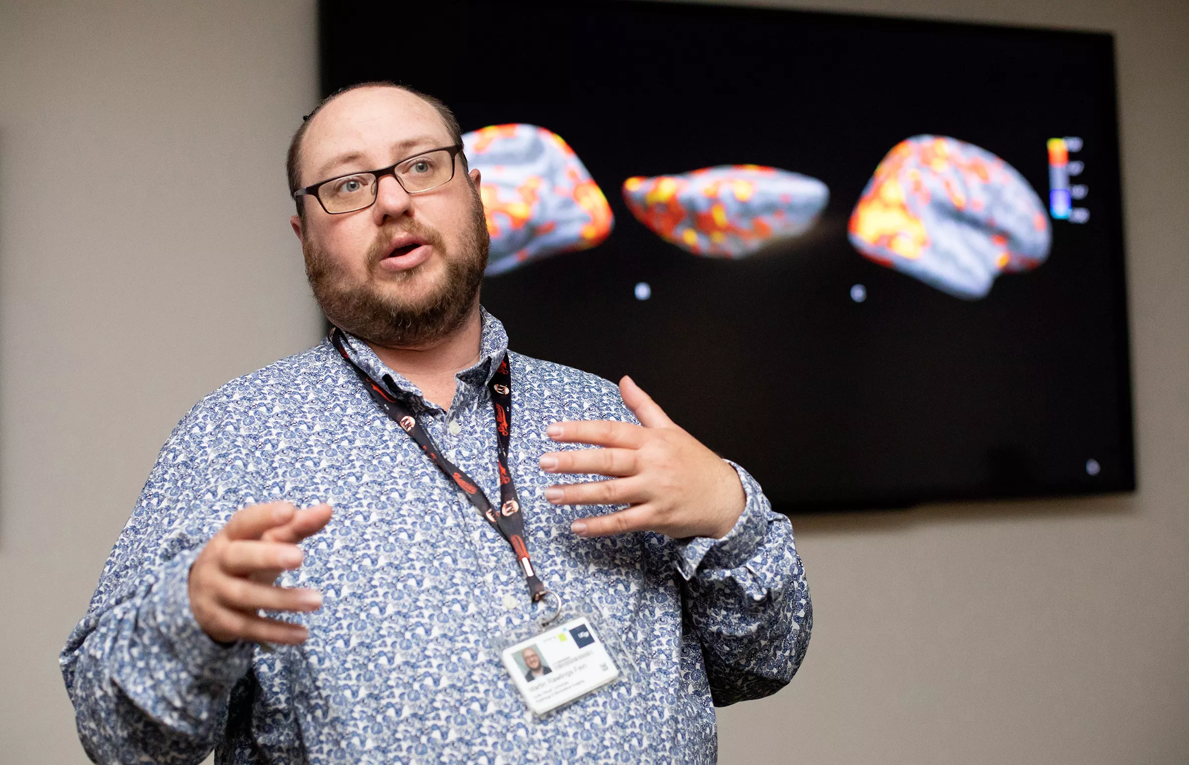 Matthew Rawlings-Fein speaking during a lecture