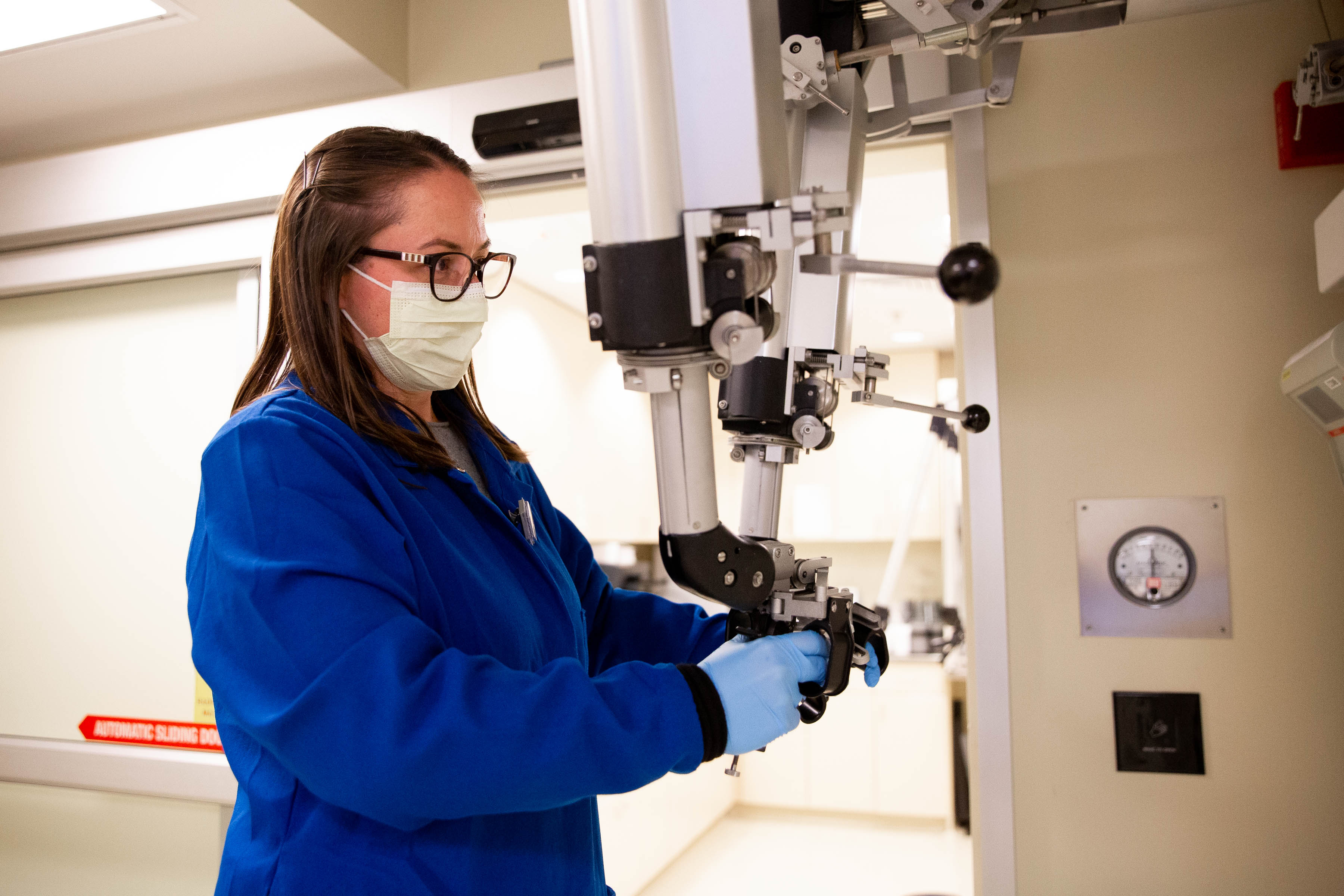 Robin Ippisch at the cyclotron lab hot box