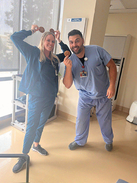 UCSF staff collage of people holding cookies.